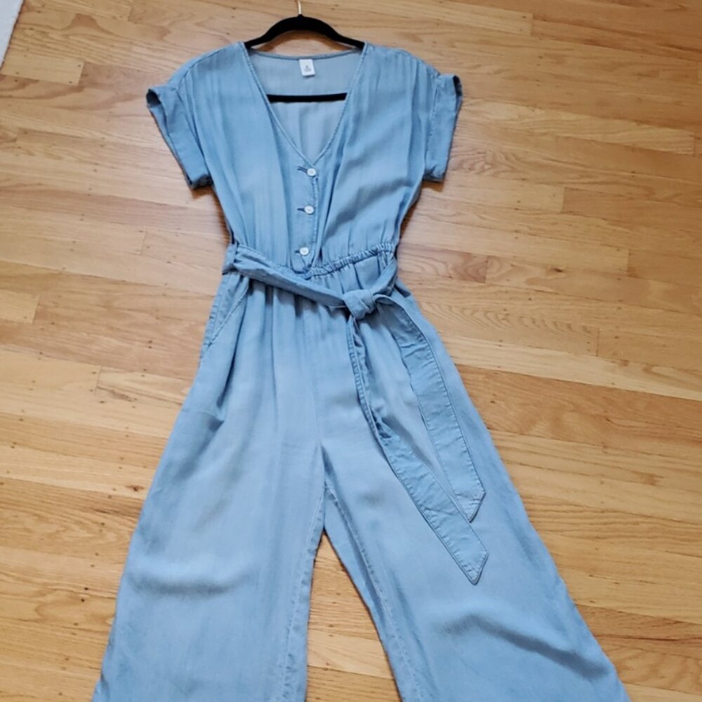 H&M Chambray Denim Jumpsuit Romper, Wide Leg, Size S